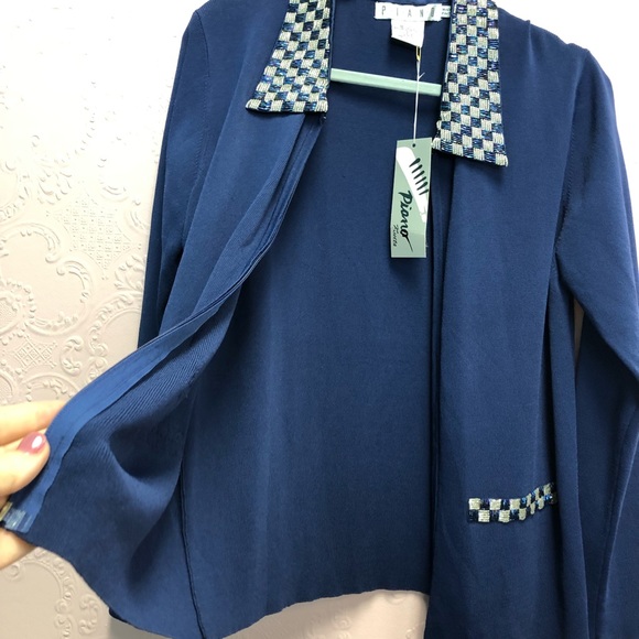 PIANO zip up sweater with sequin faux pockets and collar sparkling charm… - Picture 9 of 12